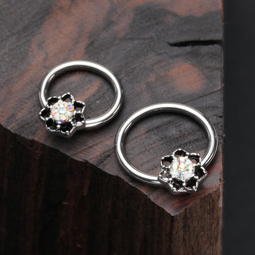 Detail View 1 of Lotus Filigree Multi-Gem Sparkle Captive Bead Ring-Aurora Borealis